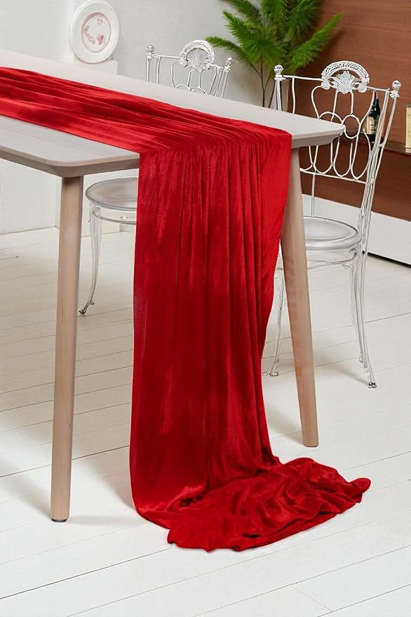 MDS® Pack of 12 | Red | Velvet Table Runner 20 x 120 Inches 10ft Long Luxurious Soft Romantic Wedding Runners for Party Reception Bridal Shower Birthday Banquets Dinner Table Decoration by MDS