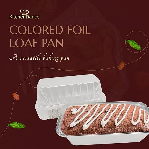 KitchenDance Colored 2lb. Disposable Loaf Pans - Foil Loaf Pans for Baking Breads, Cakes, Cobblers and More - Oven and Freezer Safe - Secure Plastic Lids for Storage and Transport - 1850 (25, Silver) - Image 2