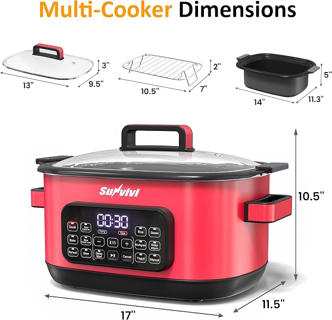 Sunvivi 12-in-1 Programmable Slow Cooker 6.5QT with Timer & Keep Warm - Image 8
