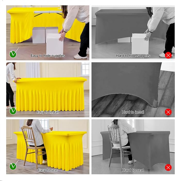 leegleri 4 Pack Yellow Spandex Fitted Table Clothes for 8 Foot Rectangle Tables, Wrinkle Free 8ft Spandex Table Cover, Spandex Table Skirt for 8FT Rectangle Tables-for Banquet Weddings Parties - Image 3