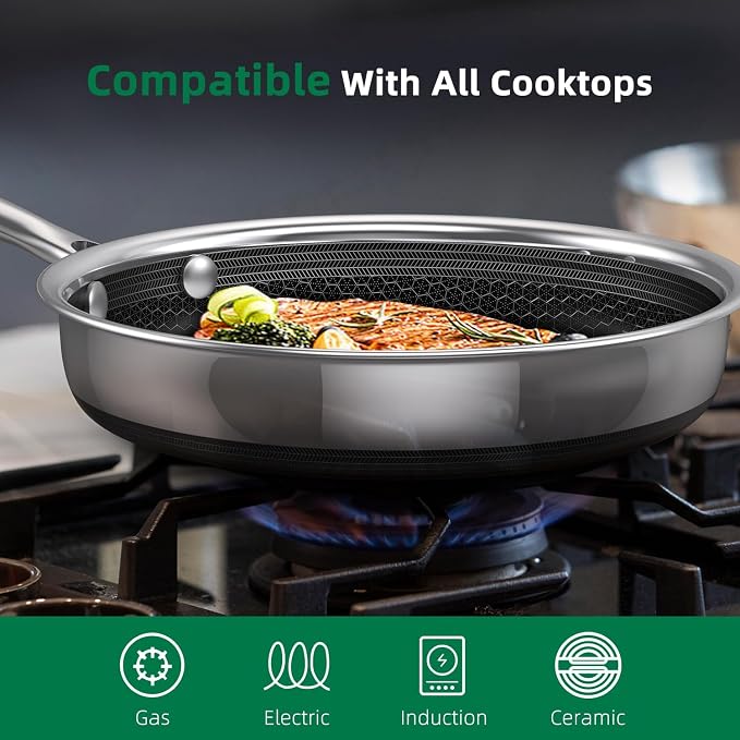 MOMOSTAR Hybrid Nonstick 6-Piece Frying Pan Set, 8, 10 and 12-Inch with Tempered Glass Lids, Dishwasher & Oven Safe, Induction Ready, Compatible with All Cooktops - Image 5