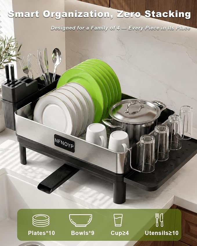 304 Stainless Steel Dish Drying Rack for Kitchen Counter, Black - Image 4