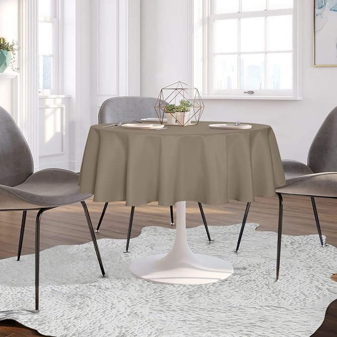 sancua Taupe Round Tablecloth 60 Inch Diameter for 20-48 Inch Tables - Image 3