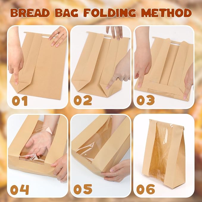 100 Pack Paper Bread Bags for Homemade, Sourdough Bread Bags with Clear Window Includes Tin Strip, Bakery Packaging Storage for Cookies Snack (13.7x8.2x3.5 inch) - Image 8