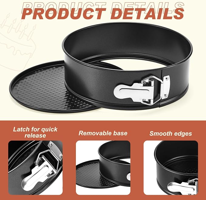 Funnymoom 4 Pcs 8 Inch Non Stick Springform Pan with Removable Bottom Carbon Steel Cheesecake Pan Round Springform Cake Mold with Stainless Steel Spring Buckles for Baking Kitchens Restaurant - Image 3