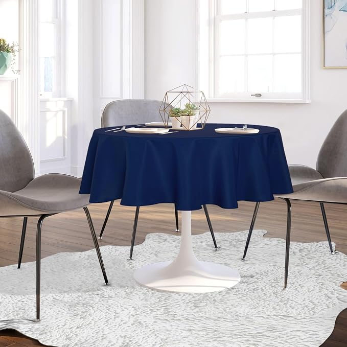 sancua Navy Blue Tablecloth 60 Inch Diameter for 20-48 Inch Tables - Image 3