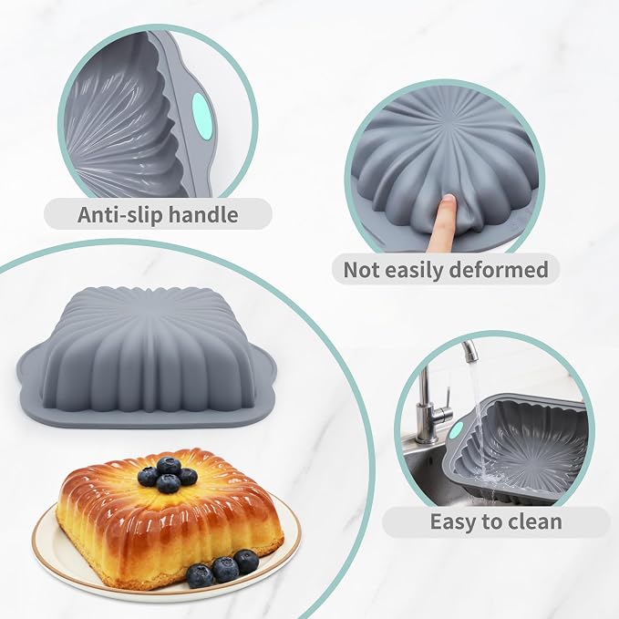 To encounter 44 Pieces Silicone Square Cake Pans Set, 3 Sizes Silicone Fluted Cake Pan with Reusable Baking Cups, Food Grade Baking Molds for Brownie, Bread, Muffin, Light Grey - Image 3