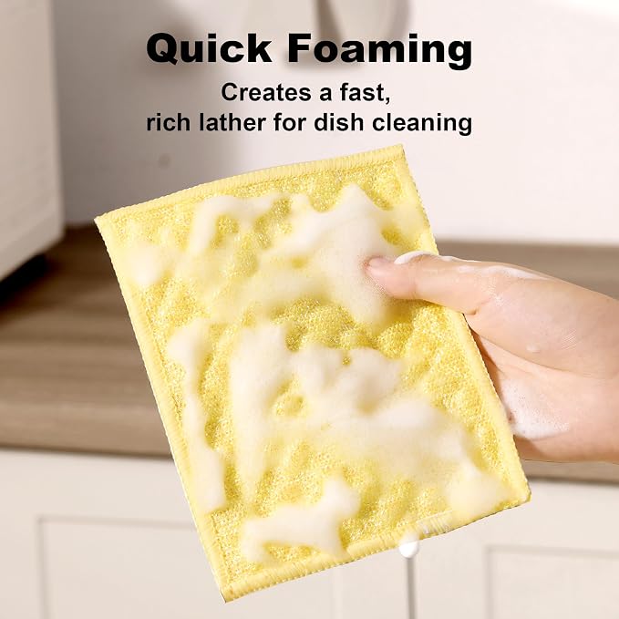 JOYMOOP Bubble Mesh Microfiber Cleaning Cloth, Reusable Non-Scratch Cleaning Rags, Dual-Sided Dish Cloths, Multipurpose Dish Rags for Dishwashing, Kitchen, Stainless Steel-6 Packs, Yellow - Image 4