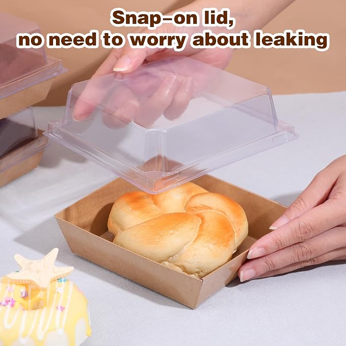 150 Pack 4 Inch Small Charcuterie Boxes with Clear Lids Disposable Paper Dessert Food Boxes Containers for Cake, Cookies, Strawberries, Bakery, Party - Image 4