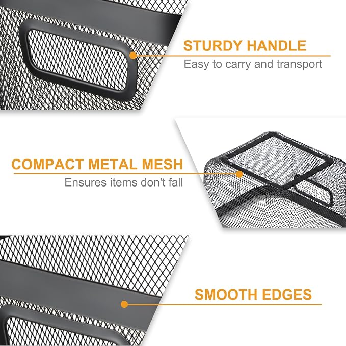 MorningRo 4 Pack Metal Mesh Basket with Hollow Handles Black Wire Storage Bin for Organizing Stackable Metal Fine Mesh Basket for Pantry Bathroom Kitchen Cabinets Shelves (Medium and Large) - Image 3