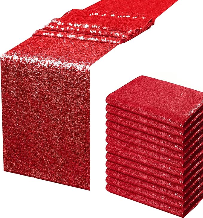 Red Sequin Table Runner 12 Pack 12''x108 Glitter Table Runner by WISPET
