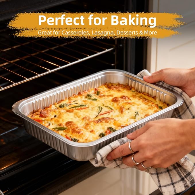 Aluminum Foil Pan with Lids, Heavy Duty Disposable Aluminum Baking Pans | 14.57"×10.63" Steam Table Pans for Cooking, Heating, Storing, Prepping Roasting and Chafing (15 Pack Silver w/Lids) - Image 6