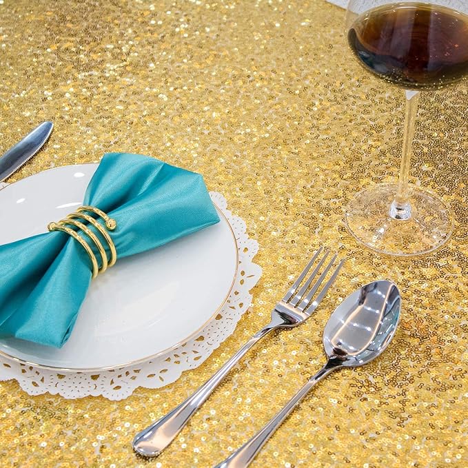 JYFLZQ Gold Sequin Tablecloth, Glitter Party Table Cover 70 Inch Round - Image 3