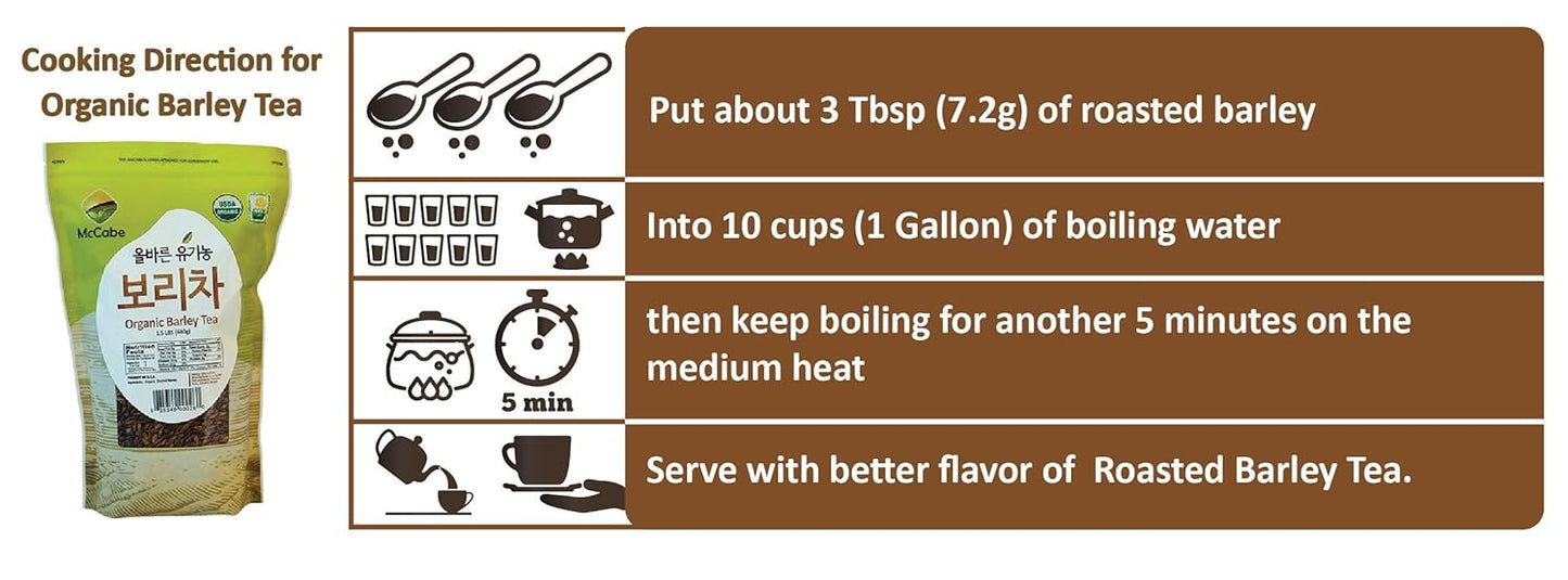 McCabe Organic Hulless Barley Tea - Roasted Hulless Barley Tea | USDA and CCOF Certified | Product of USA | 1.5 lbs (24 Oz) Pack of 3