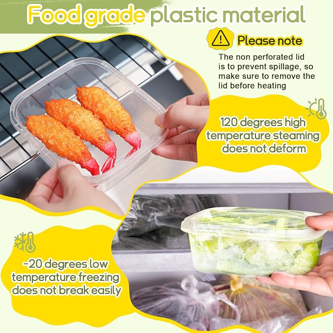 100 Pack 16 oz Deli Containers with Lids, Leakproof, Tamper Proof | Stackable Square, Clear Plastic Food Storage, Meal Prep Containers for Soup, Desserts & Salad, Microwave & Dishwasher Safe - Image 5