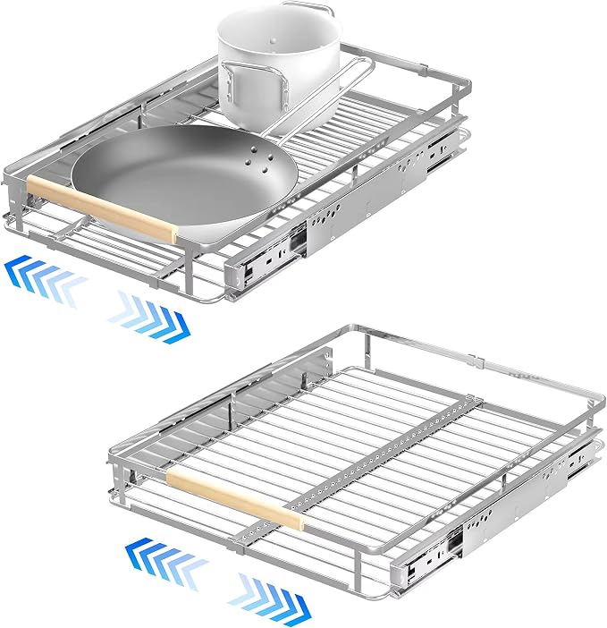 2Pack Pull Out Cabinet Organizer, 12.2~17.9"W x 22.5"D, Stainless Steel by LOCVCDA