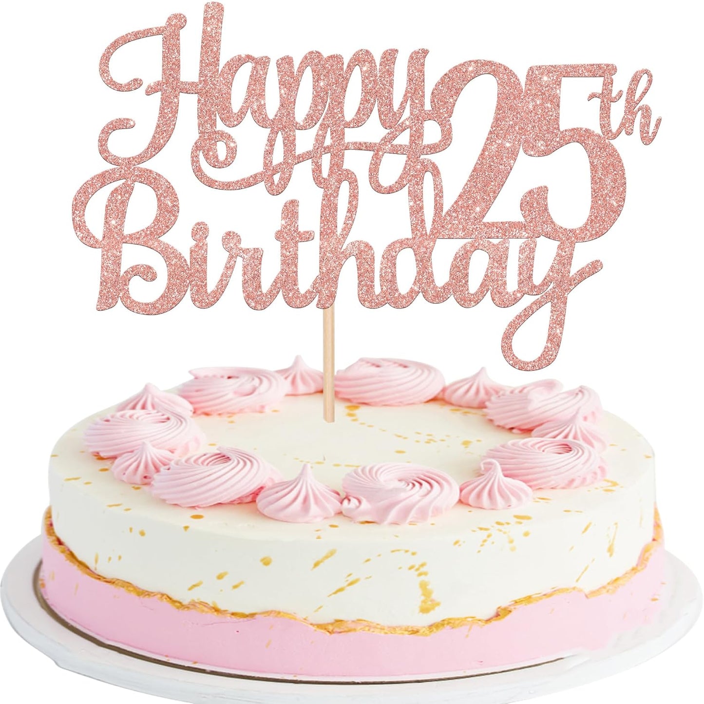 1 PCS Happy 25th Birthday Cake Topper Glitter Cheers to 25 Years Birthday Cake Pick 25 Fabulous Cake Decoration for Happy 25th Birthday Theme Party Decorations Supplies Rose Gold
