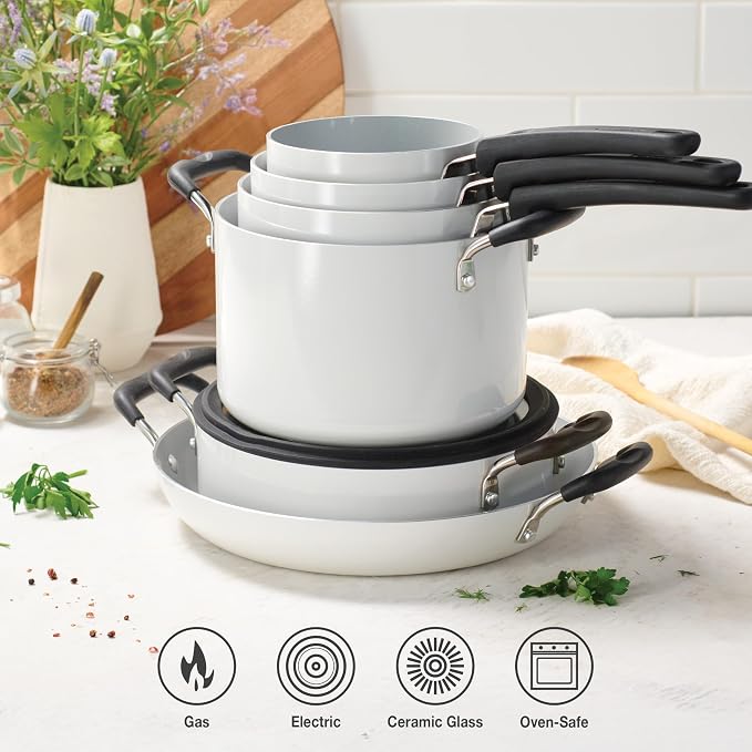 Tramontina Ceramic Non Stick 11-Piece Nesting Pots and Pans Set - White - Image 8