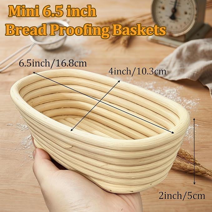 6 Pack 6.5 Inch Oval Bread Proofing Basket,Banneton Basket Bread Baking Bowl with Linen Liner Cloth, for Professional & Home Bakers Baking - Image 2