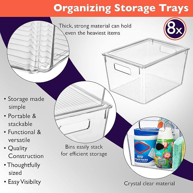 ClearSpace Storage Bin with Lid, Pantry & Desk Organizer, XL, 8 Pack | Plastic storage bins for kitchen organization, pantry storage, and refrigerator organization - Image 4