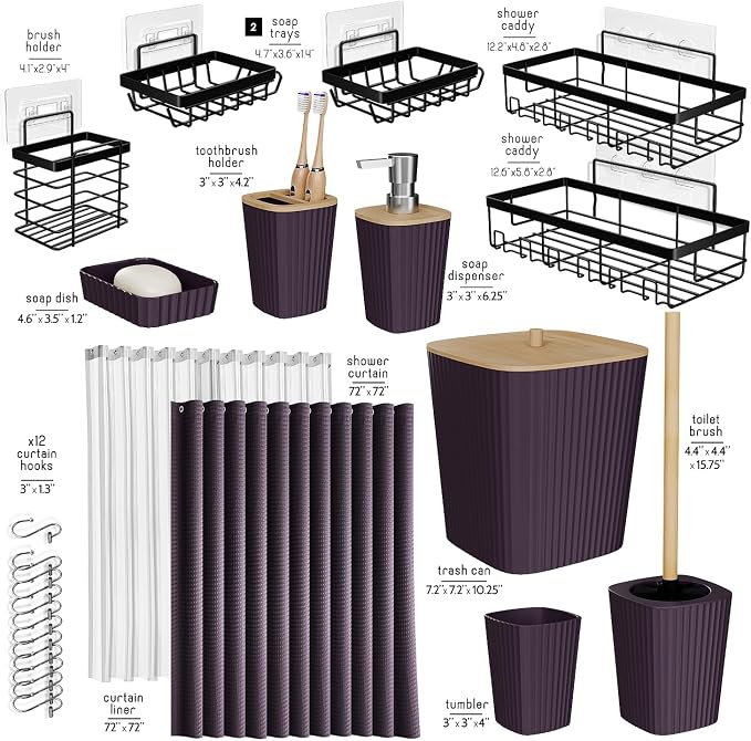 Clara Clark Bathroom Set, Shower Curtain Set and Shower Caddy Hanging - Image 3