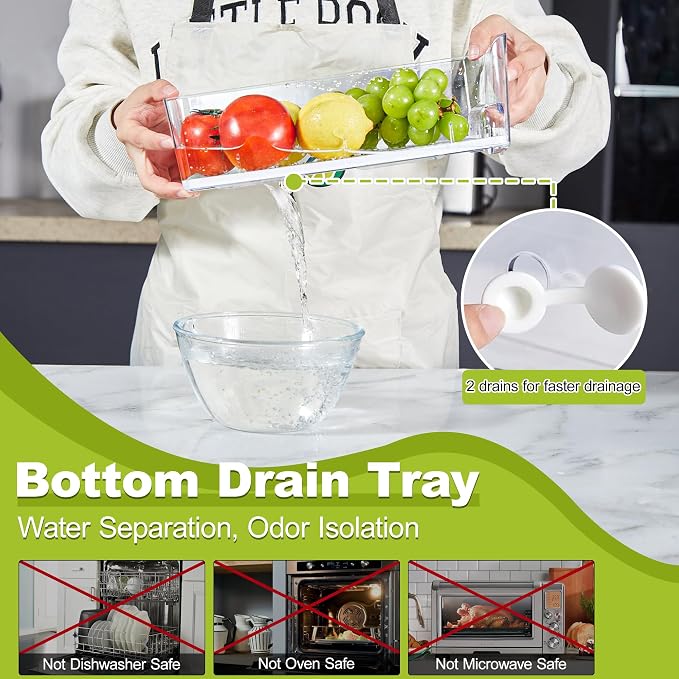 Pull Out Fridge Organizer Drawer, 2-Pack Refrigerator Drawer Organizer | Stackable Refrigerator Storage Bins with Drain Tray and Lid, Fruit and Vegetable Containers for Fridge, Keep Food Fresh - Image 5