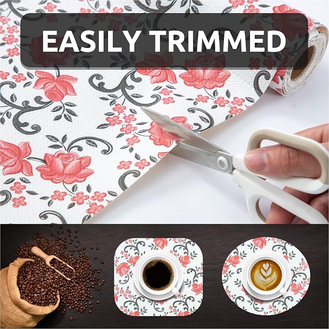 FIFTY FEET 12X120 Inch Shelf Liner for Kitchen Cabinets, PVC Drawer Liner for Dresser Non-Slip Bathroom, Non-Adhesive Cabinet Liner Washable (Red Floral)(2 Roll) - Image 7