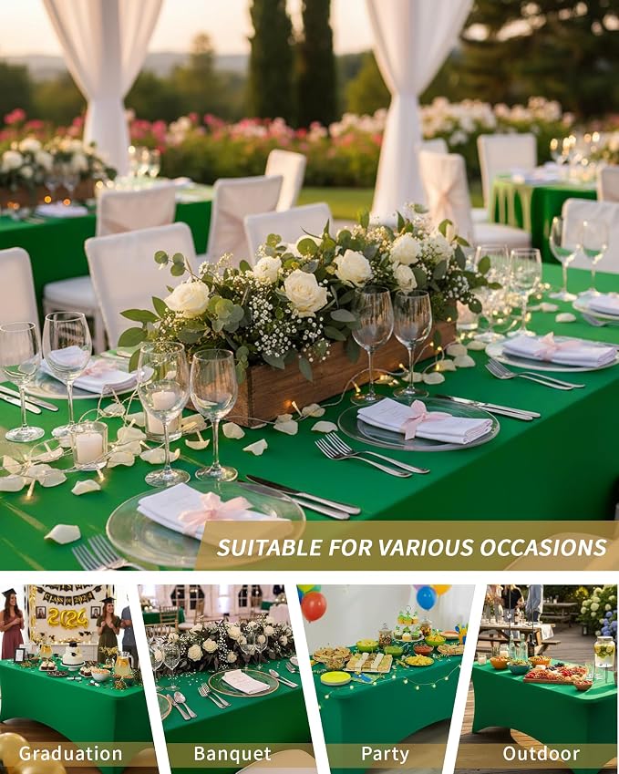 Fixwal 2 Pack 6FT Green Tablecloth Rectangle Spandex Fitted Table Cover - Image 7