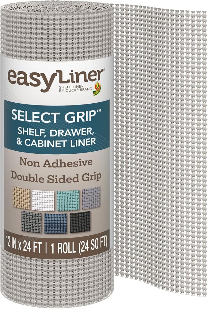 EasyLiner Select Grip Shelf Liner, Easy to Install & Cut to Fit,Non Slip, Non Adhesive, Drawer Shelf & Cabinet Liner for Kitchen, Bathroom, Pantry Cupboards, 12 in x 24 ft (1 Roll), 24 ft, Light Gray by DuckBrand