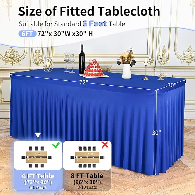 6 Packs Royal Blue Spandex Table Clothes for 6 Ft Tables - Image 2