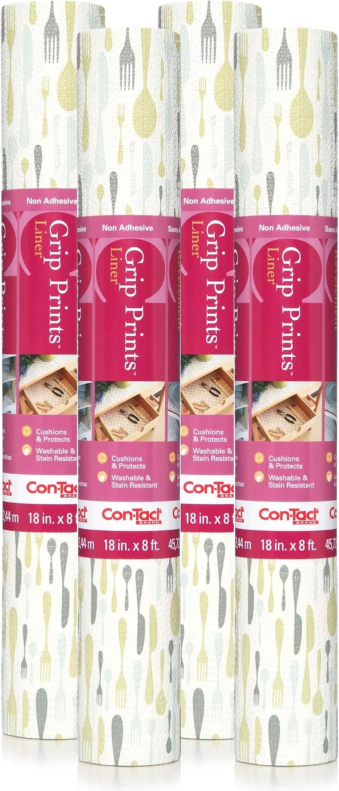 Con-Tact Brand Grip Prints Shelf Liner, Durable and Non-Adhesive Liners, Non-Slip Drawer and Cabinet Liner, 18" x 8', Lunchbox, Pack of 4 Rolls by Kittrich+%28Home%29