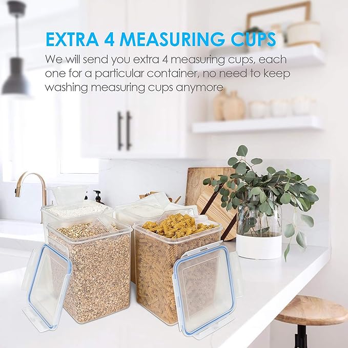 Vtopmart Large Food Storage Containers 5.2L / 175oz, 4 Pieces BPA Free Plastic Airtight Canisters for Flour, Sugar, Baking Supplies, Rice with Lids, 4 Measuring Cups and 24 Labels, Blue (Pack of 2) - Image 6
