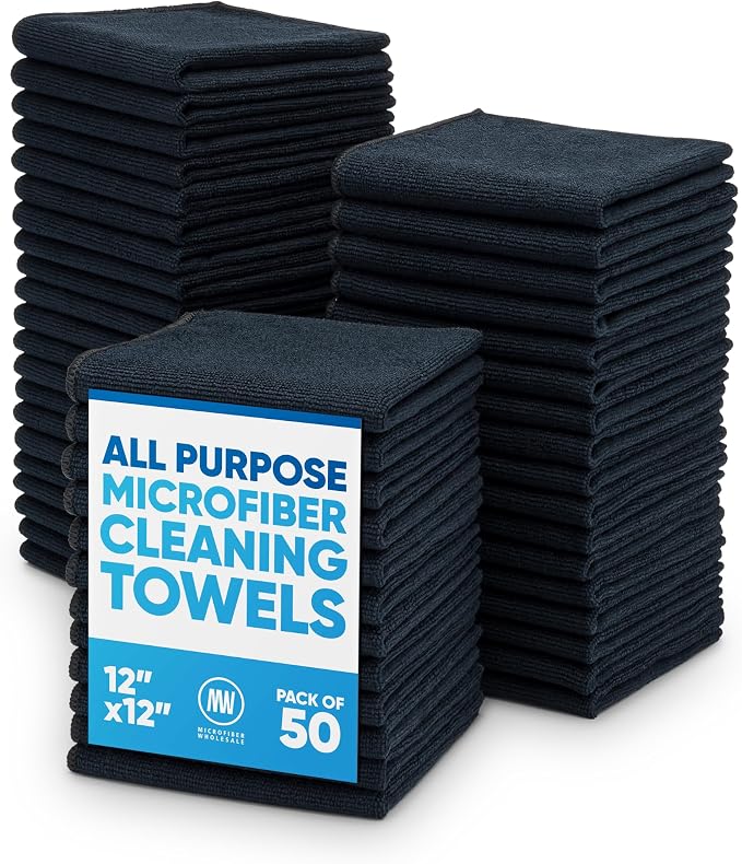 Microfiber Wholesale 12" x 12" Cleaning Cloths (400 Pack) Reusable Towels, Wash Rags, Dust Cloth, All-Purpose: Kitchen, Dish, Cars, Shop, Glass (Black) by MicrofiberWholesale