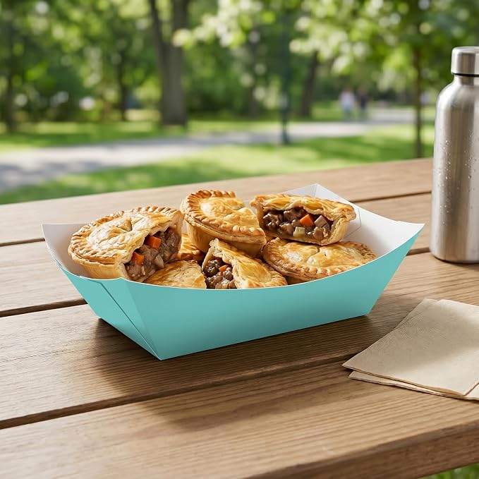 Restaurantware-Bio Tek 1 Pound Food Trays, 50 Disposable Paper Food Trays - Heavy-Duty, Greaseproof, Turquoise Paper Food Boats, For Snacks, Appetizers, Or Treats, Use At Parties Or Carnivals - Image 3