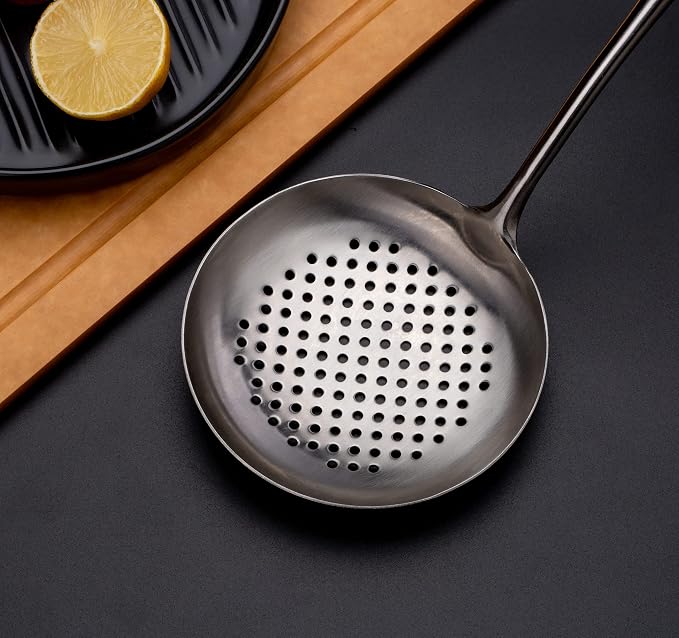 FJNATINH Solid 304 Stainless Steel Skimmer Slotted Spoon Colander Strainer Ladle for Cooking and Frying, Kitchen Utensils Wire Strainer Pasta Strainer Spoon - Image 3
