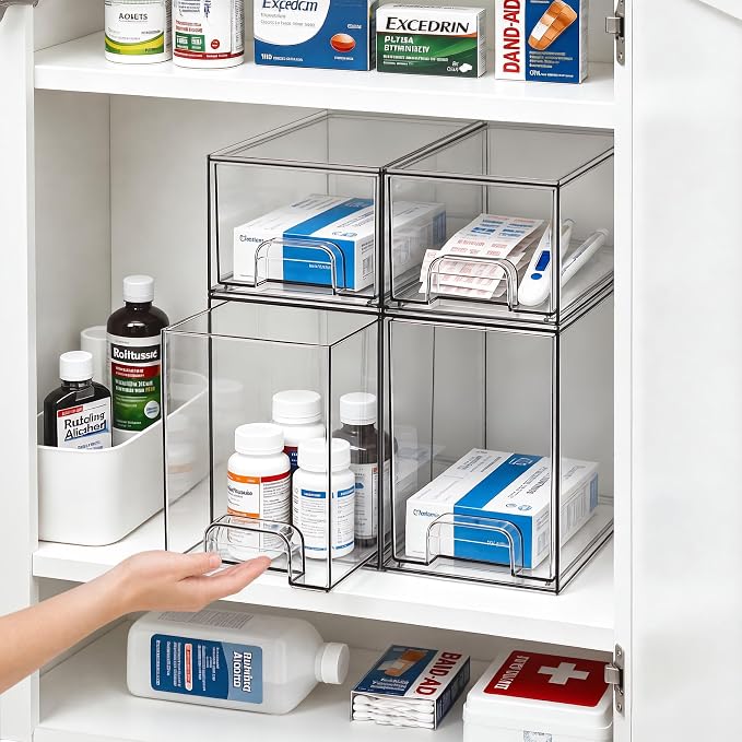 TIPGO Clear Stackable Storage Drawers, Baby Bottle Organizer, Easily-Access Makeup Organizer, Durable Containers for Bathroom Countertop, Pantry and Medicine Cabinet Organizer - Image 2