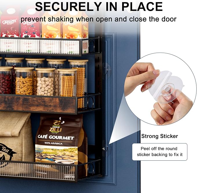 6 Tier Pantry Door Organizer Spice Rack, 2-IN-1 Wall Mount or Hanging Over Door Seasoning Organizer with Adjustable Baskets, Heavy Duty Behind Door Storage Shelves for Pantry, Cabinet and Kitchen - Image 5