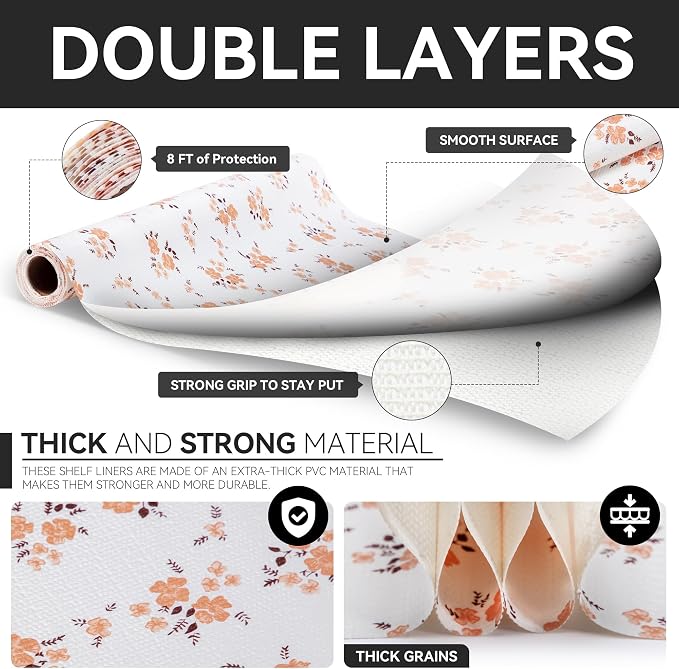 Shelf Liner,Non Adhesive Orange Floral Non Slip 18in x 8FT(3 Rolls) - Image 7