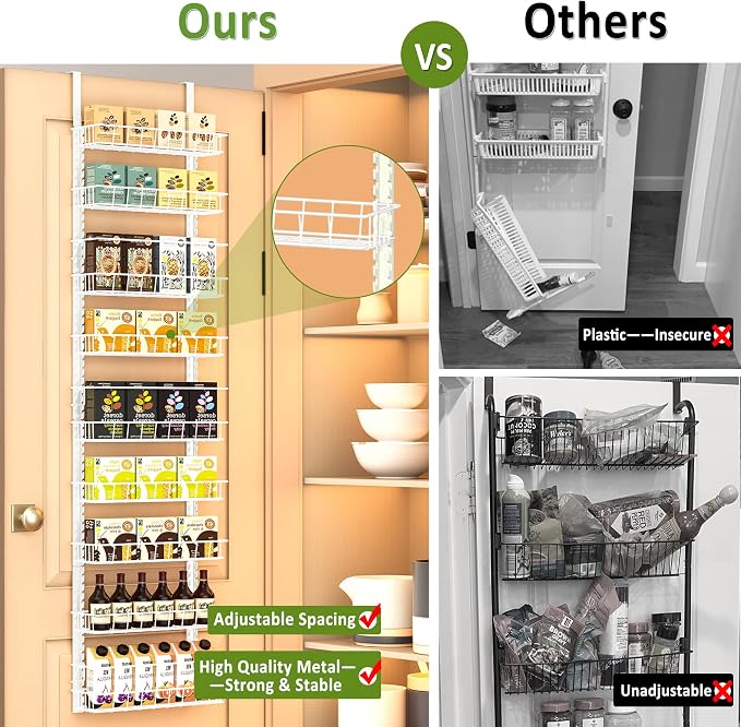 Churboro 9 Tier Over Door Pantry Organizer, 2-in-1 Adjustable Spice Rack - Image 4