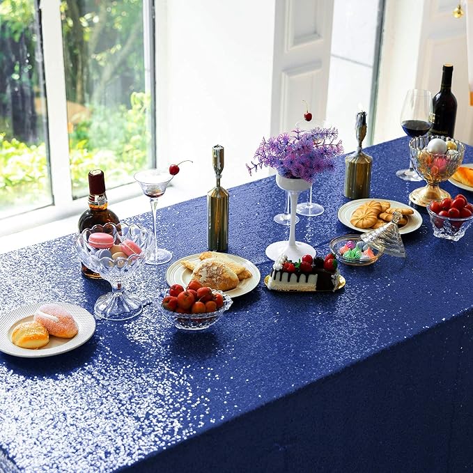 JYFLZQ Navy Blue Sequin Tablecloth Glitter Table Cover 60''x102'' Rectangle - Image 2