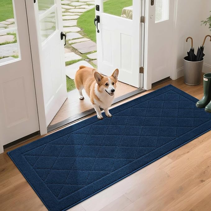 BEQHAUSE Dirt Trapper Door Mat 24" x 60", Doormat Non-Slip, Navy Blue by BEQHAUSE