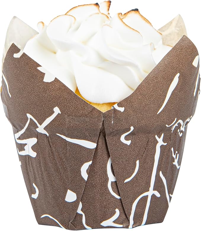 Restaurantware-Premium 1.2-oz Baking Cups: Regular-Tulip Paper Baking Cups Perfect for Muffins, Cupcakes or Mini Snacks - Brown Chocolate Wisp Print Design - Disposable - 200-CT - Image 10