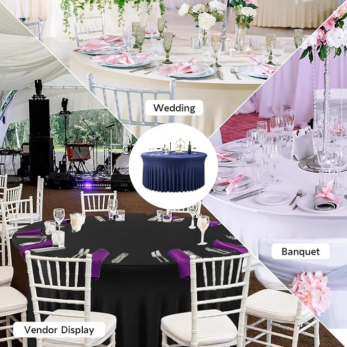 leegleri 6 Pack Spandex 72Inch Navy Blue Round Tablecloths, Stretchy 72inch Fitted 6FT Round Table Cloths, Wrinkle Free Skirt for Wedding Birthday Party Bridal Shower Banquet - Image 9