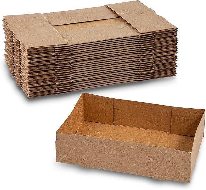 MT Products Kraft Stadium Trays 8.6" x 5.5" x 2.25 - Medium 4 Corner Pop-Up Food Trays (Pack of 25) - Made in The USA by MTProducts