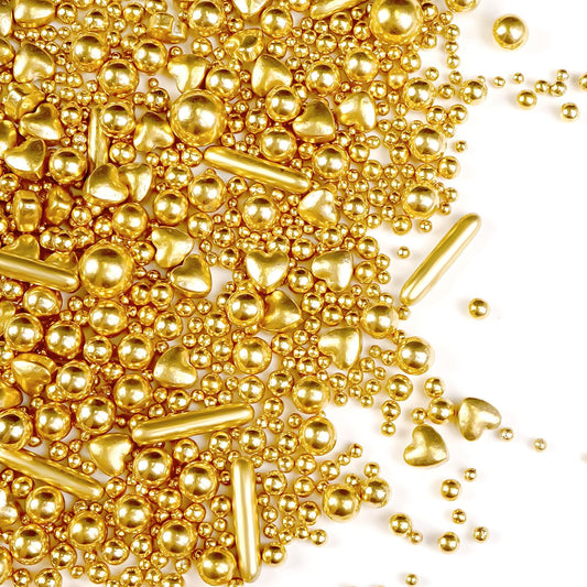 Gold Pearl Heart Sprinkles, Pearls Sprinkles For Cake Decorating, 150g/5.29oz Mix Size Sugar, Donuts, Cakes, Ice Cream, Mother's Day, Valentine's Day, Wedding Party, Christmas Supplies