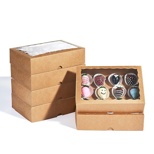 25PCS10 x 7 x 2.5 inches One Piece Professional Strawberry Boxes, Cookie Boxes, Natural Kraft Brown Paper Boxes with Display Window by JCXPACK