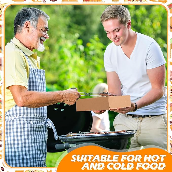 Chinco Brown 100 Pcs 7.9 x 7.9 x 2.4 Inch 4 Corner Pop Food Tray Kraft Paperboard Disposable Foldable Cardboard Food and Drink Stadium Containers Movie Night Snack Trays Fries Holder Carrier - Image 4
