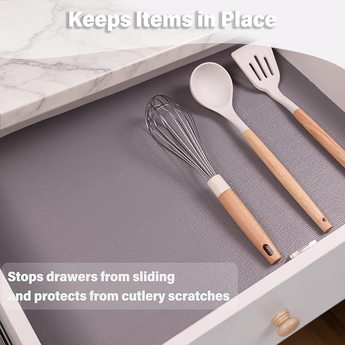 Drawer and Shelf Liners for Kitchen Cabinet,17.5IN x 10FT Non Slip Cabinet Liners for Shelves,Non-Adhesive Strong Grip Mats Protect Dresser Cupboard,Shelf Paper Easy to Clean-Gray - Image 6