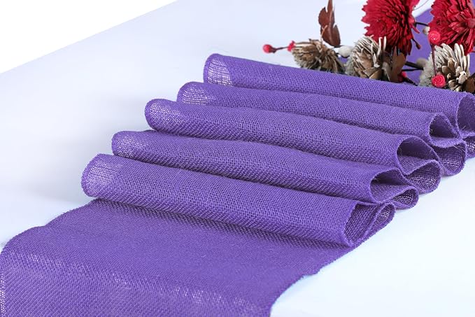 MDS® Pack of 25 Natural Burlap Table Runner, 12 x 72 Inch, Jute Rustic Farmhouse Boho Table Decor for Wedding Reception, Dining Table, Bridal Shower, Baby Shower & Party Decorations - Lavender - Image 2