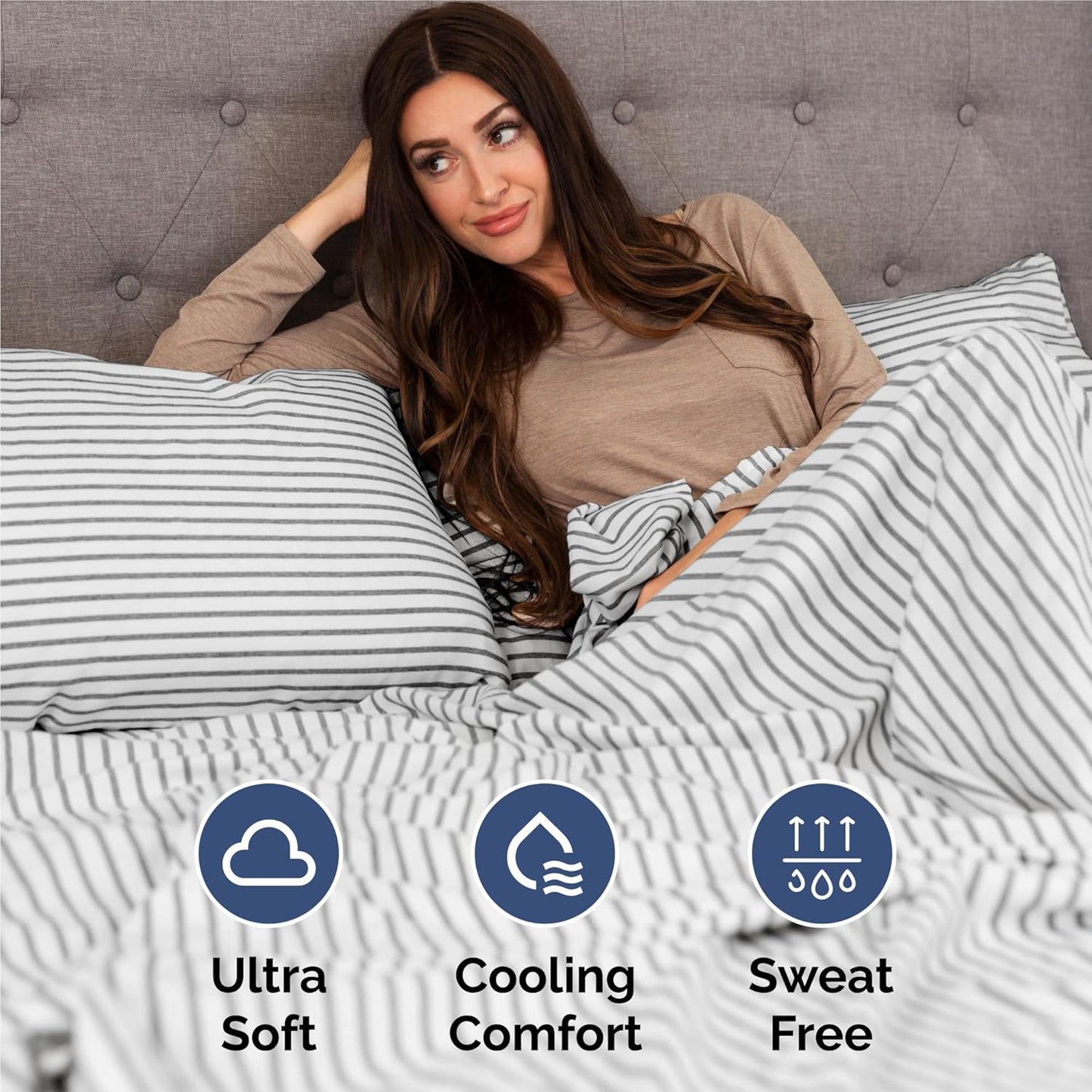 Split King Size 5 Piece Sheet Set - Comfy Breathable & Cooling Bed Sheets Set - Hotel Luxury Bedding for Women, Men, Kids, Teens, Boys & Girls - Deep Pockets & Wrinkle Free - Oeko-Tex - Grey Stripes 2